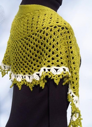 Dragonfruit Shawl in solids by Chamelaucium