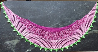 Dragonfruit Shawl in a combination of yarns by stricker on Ravelry