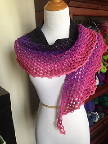 Dragonfruit Shawl in a gradient yarn by tropigal08 on Ravelry